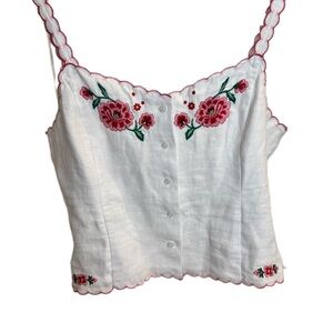 J. Crew White Camisole with Red Floral Details